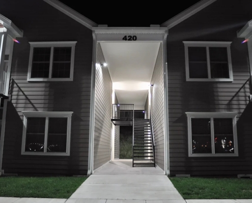 Sterling Ridge Apartments Outdoor Stairwell Lit Up at Night Detail